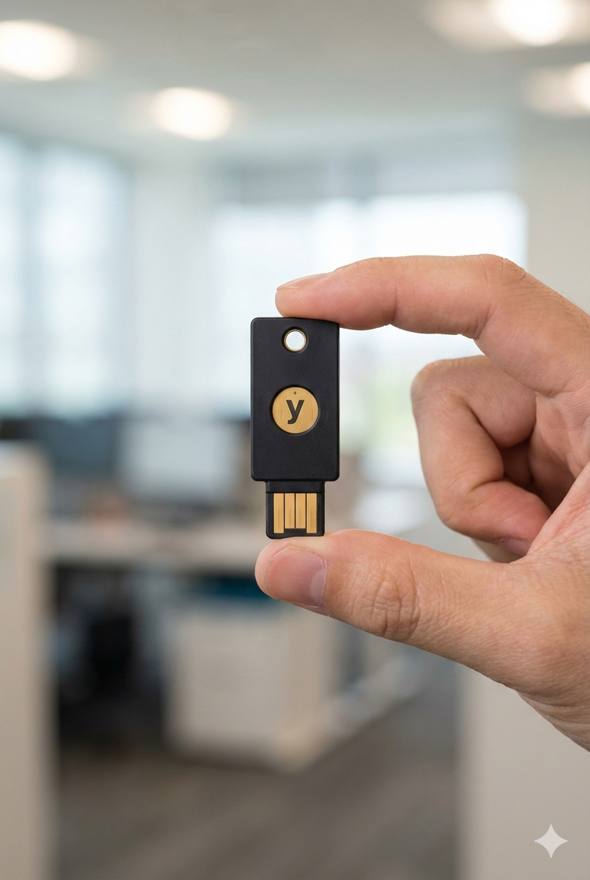 This image shows a Yubikey, representing the 'something you have' factor in multi-factor authentication.